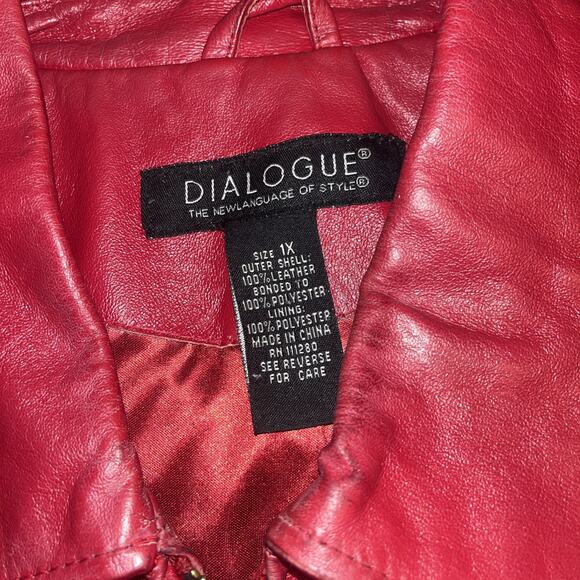 Dialogue L Red Leather Coat Pocket Full Zip Jacket 1X Vintage - Picture 2 of 4